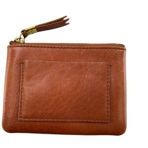 Madewell Small Travel Zip Pouch Brown Leather Zip Coin Wallet With Card Pocket